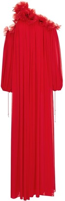 Oscar de la Renta One-Shoulder Floral Applique Gown
