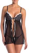 Thumbnail for your product : Jessica Simpson Lace Mesh Babydoll Chemise & Thong 2-Piece Set