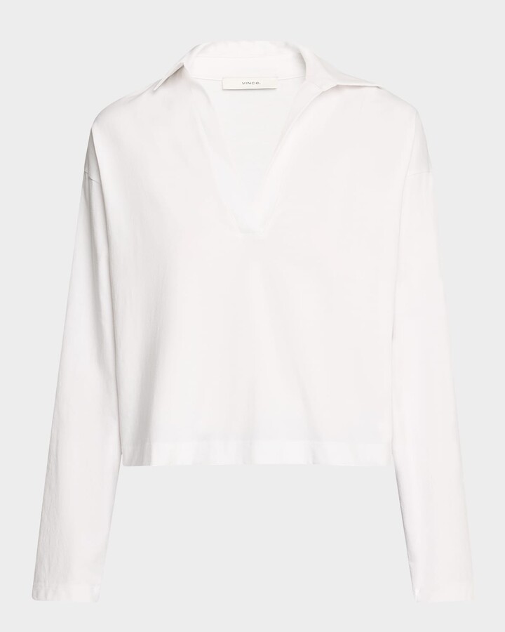 Vince Easy Cotton Long-Sleeve Pullover Polo Top