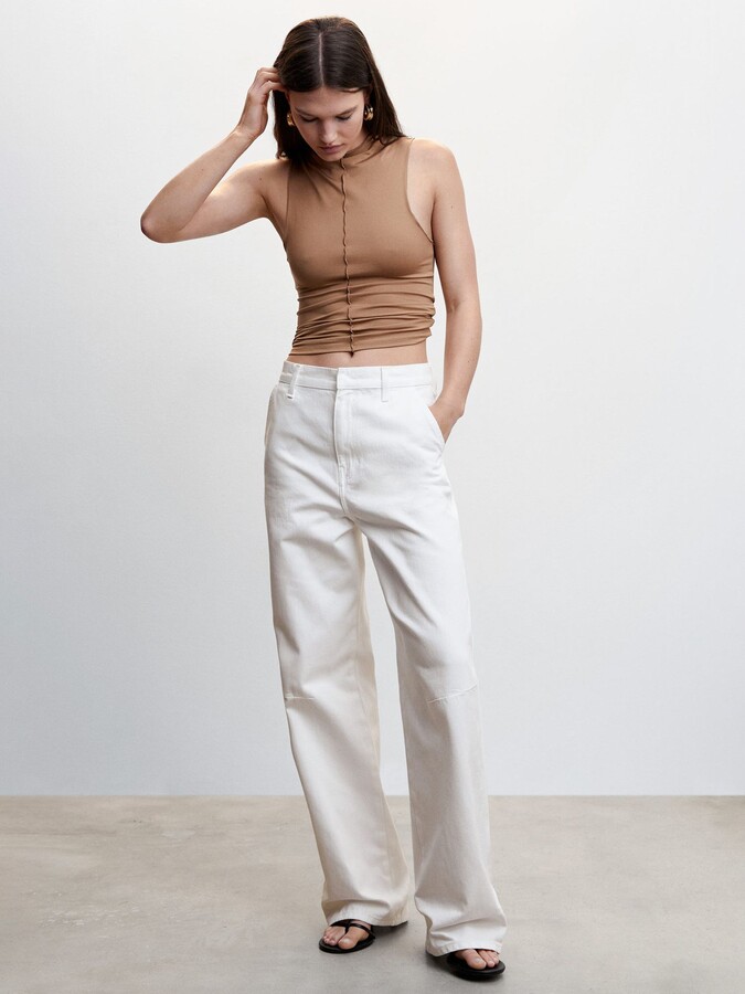 Women High Waist Trimming Straight-leg Pants with Built-in Shaping