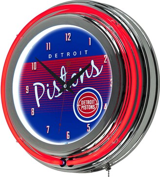 NBA Detroit Pistons Hardwood Classics Chrome Double-Ring Neon Wall Clock