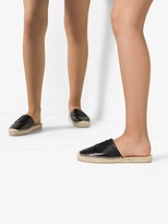 Thumbnail for your product : Prada Black Embroidered Logo Leather Espadrille Slides