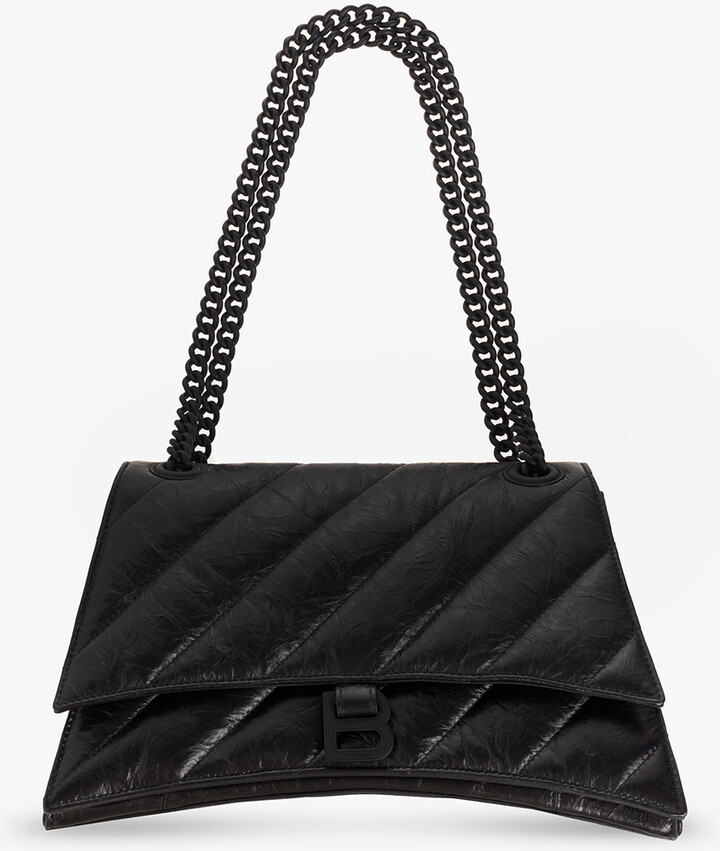 Crush Medium Croc Effect Leather Shoulder Bag in Black