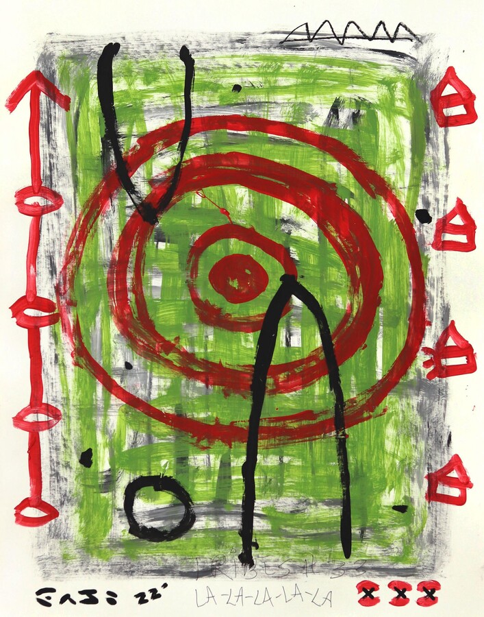 Gary John, Tribes #33 - Original Red Green Target-Like Motif Pop Art Painting by Gary John, 2022