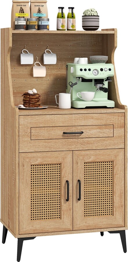 Gymax Coffee Bar Cabinet w/Pegboard Storage Drawer & Adjustable Shelf Buffet Sideboard