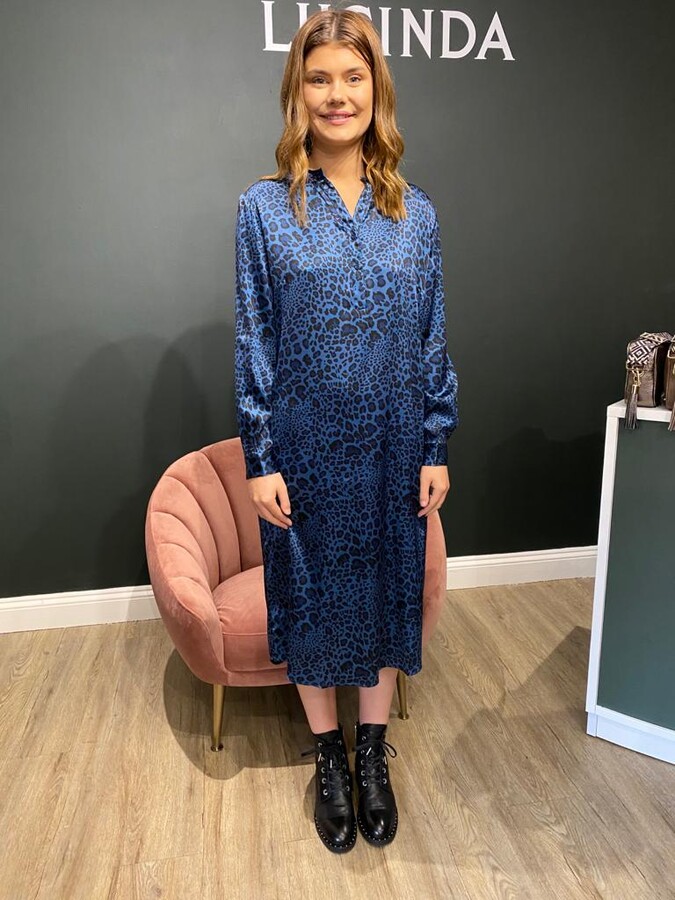 Charlotte Sparre Blue Leopard Shirt Dress Long - ShopStyle