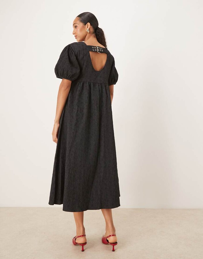 GHOSPELL jacquard maxi dress with scoop back buckle detail in black