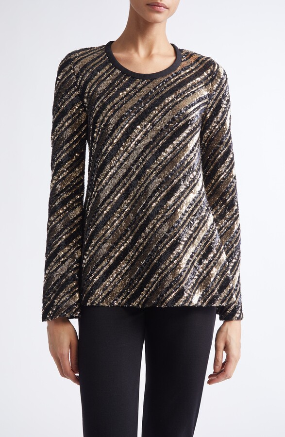 Giambattista Valli Stripe Sequin Long Sleeve Top