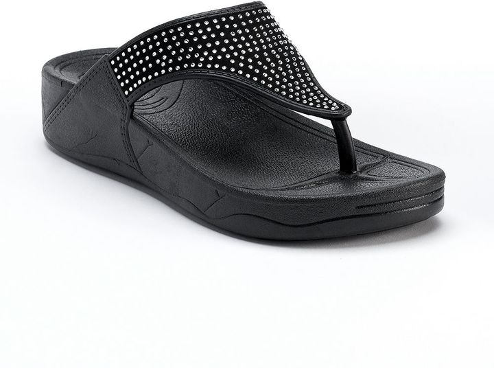 Tek Gear® Women's Rhinestone Thong Wedge Flip-Flops - ShopStyle Sandals