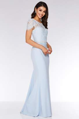 Quiz Light Blue Lace Embellished Fishtail Maxi Dress