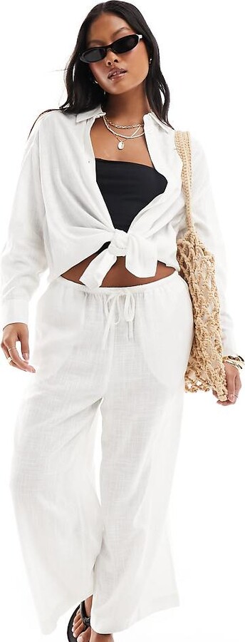ASOS Petite ASOS DESIGN Petite pull on culotte with linen in white