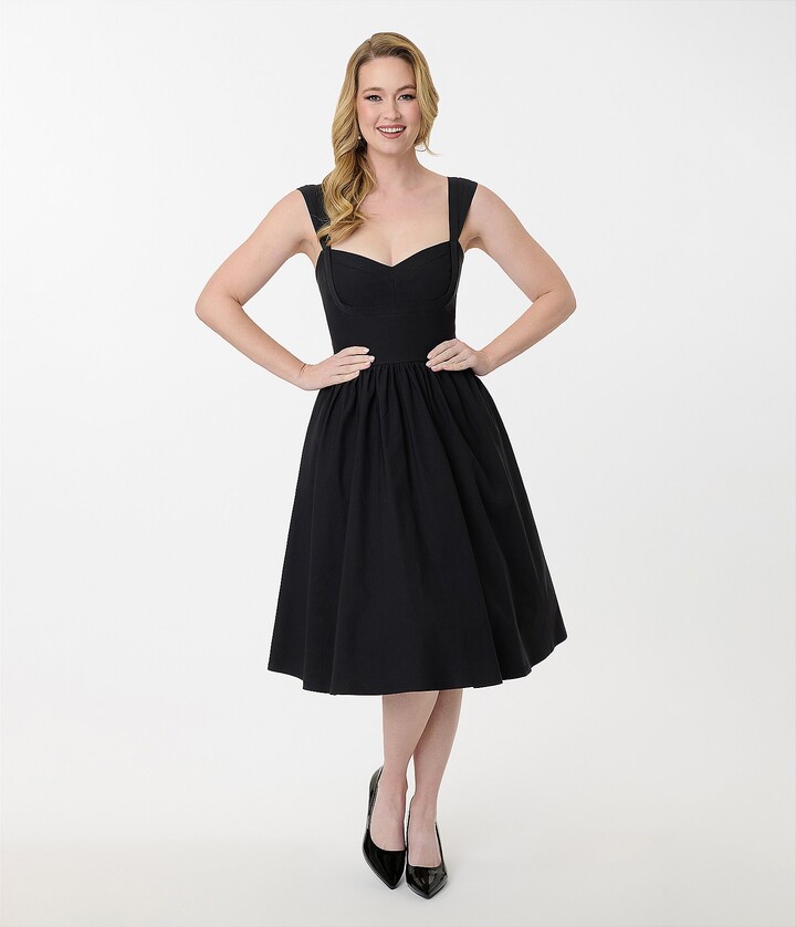 Unique Vintage Black Sleeveless Swing Dress