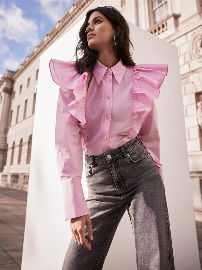 Mint Velvet Ruffle Shoulder Detail Shirt ShopStyle Tops