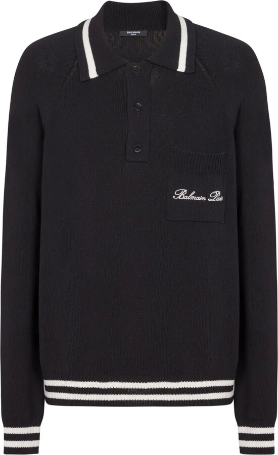 Balmain Logo-Embroidered Long-Sleeved Polo Shirt