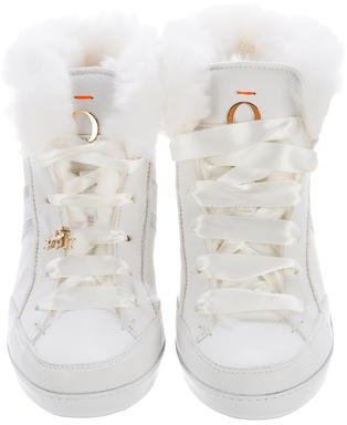 O Jour Rabbit-Fur Lace-Up Sneakers