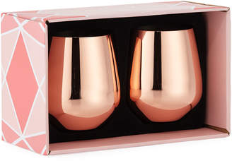 Neiman Marcus Rose Gold Stemless Wine Glasses, Set of 2