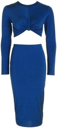 boohoo Knot Long Sleeve Front Crop and Midi Skirt