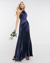 Thumbnail for your product : ASOS DESIGN Bridesmaid satin halter maxi dress with panelled skirt and keyhole detail