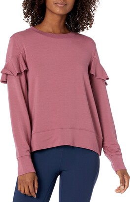 Core 10 Amazon Brand Women's Cloud Soft Yoga Fleece Ruffle Sleeve Crew Sweatshirt