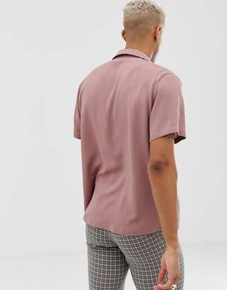 ASOS Design DESIGN relaxed deep revere viscose shirt in dusty pink