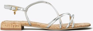 Tory Burch Penelope Metallic Flat Sandal | SILVER / Natural | 5.5