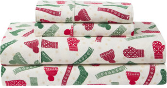Hallmark Winters Multi Brushed Cotton Flannel Bed Sheet Set, Queen