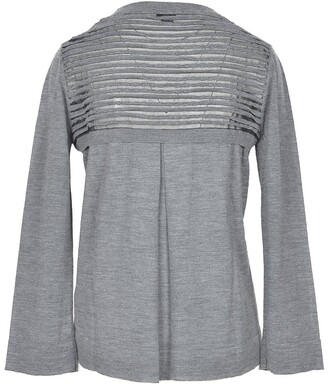 Ballantyne Gray Pure Wool A-Line Women's Sweater w/Striped Back