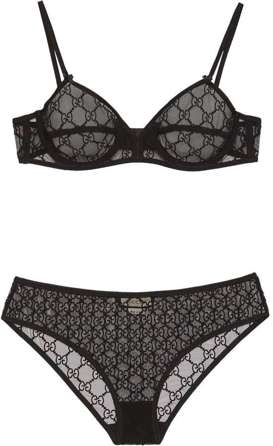 Gucci GG embroidered tulle lingerie set - ShopStyle