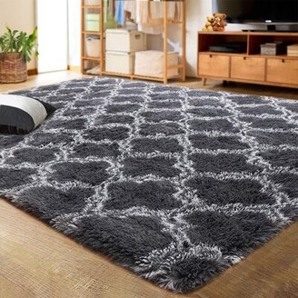 Traditional Elephant Bohemian Floral Texture Black Fluffy Circle Area Rug Cozy Fuzzy Plush Floor Carpet for Living Room Kids Room Prime Leader Round Shaggy Soft Rugs for Bedroom 5ft Diameter 