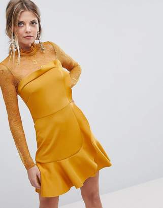 ASOS Delicate Lace & Scuba Ruffle Shift Mini Dress