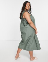 Thumbnail for your product : Vero Moda Curve cotton midi dress with ruched straps in khaki - MGREEN