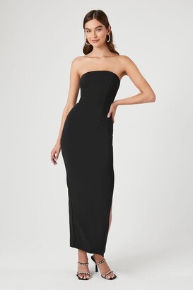Forever 21 Women's Strapless Leg-Slit Maxi Dress in Black