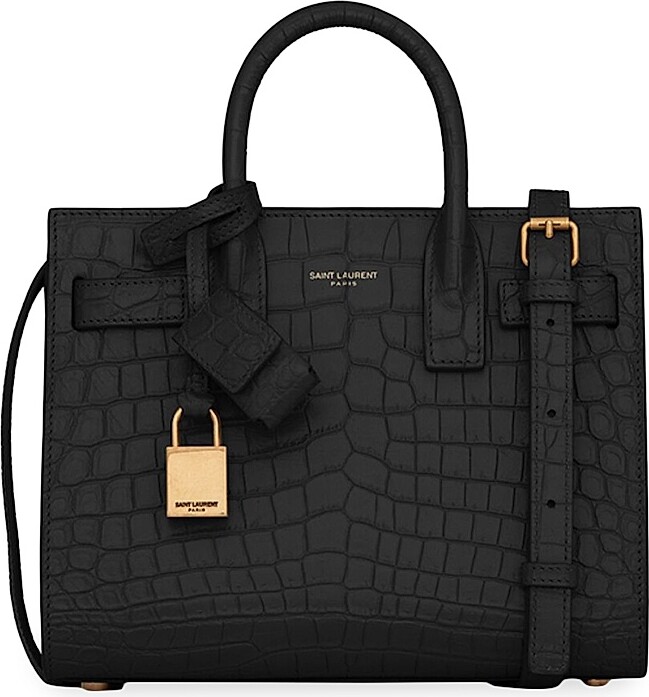 Saint Laurent Women's Sac De Jour Nano Top Handle Bag In Crocodile-Embossed Matte Leather - Black