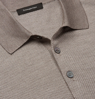 Ermenegildo Zegna Slim-Fit Textured-Knit Silk And Cotton-Blend Polo Shirt