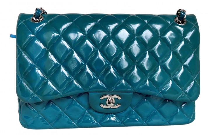 Chanel Timeless/Classique Blue Patent leather Handbags