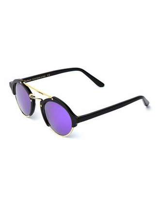 Illesteva Milan II Round Iridescent Sunglasses, Black/Berry