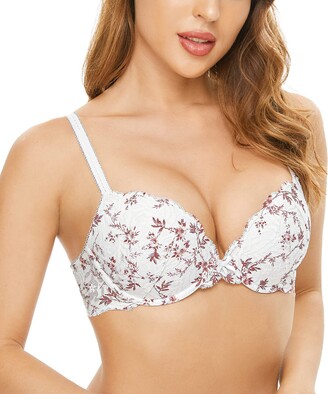 Deyllo Women's Push up Bra with Underwire Padded Lift Up Sexy Lace Bra Add  a Cup (Red Leafs White Lace 34A) - ShopStyle