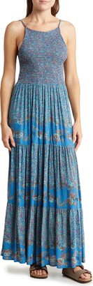 Angie Mied Print Smocked Tiered Maxi Dress