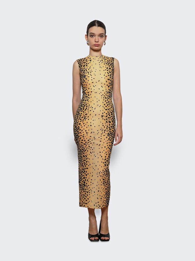 Alex Perry Sleeveless Dress In Stretch Mesh Cheetah