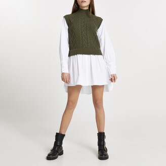 River Island Womens Green chunky cable knitted shirt dress