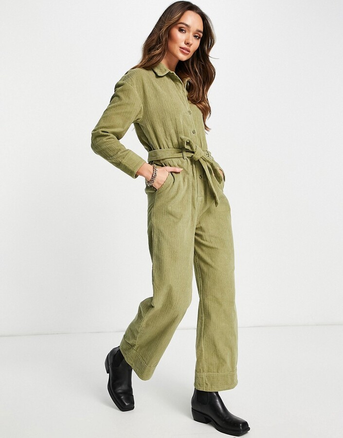 ASOS DESIGN cord tie waist sleeve boiler suit in green - ShopStyle  Jumpsuits & Rompers