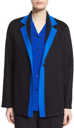 Shamask Contrast-Trim Long-Sleeve Jacket, Black/Blue