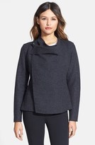 Thumbnail for your product : Eileen Fisher Leather Trim Wool Drape Front Jacket (Regular & Petite)