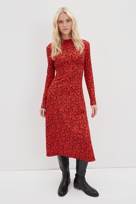 Dorothy Perkins Women's Red Floral Midi Dress - 16
