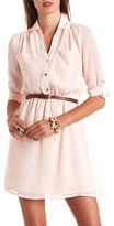 Thumbnail for your product : Charlotte Russe Sheer Chiffon Belted Shirt Dress