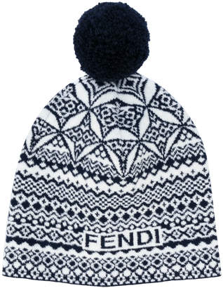 Fendi embroidered pom-pom beanie hat