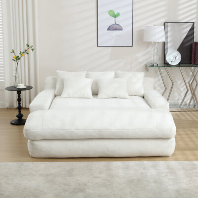 Latitude Run Chenille 2-Seater Lazy Sofa With 5 Back PillowsComfy Sofa- Deep Seat Couch For Living RoomClub