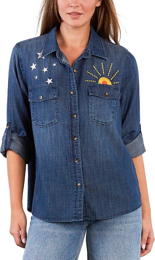 BILLY T Hello Sunshine Embroidered Denim Shirt