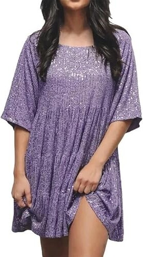 WLHBF Swing plus Dress Sparkly Glitter Dress Sequin Summer
