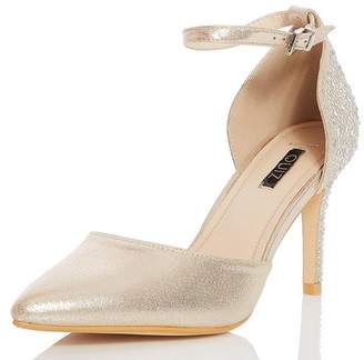 Quiz Wide Fit Gold Diamante Heeled Shoes